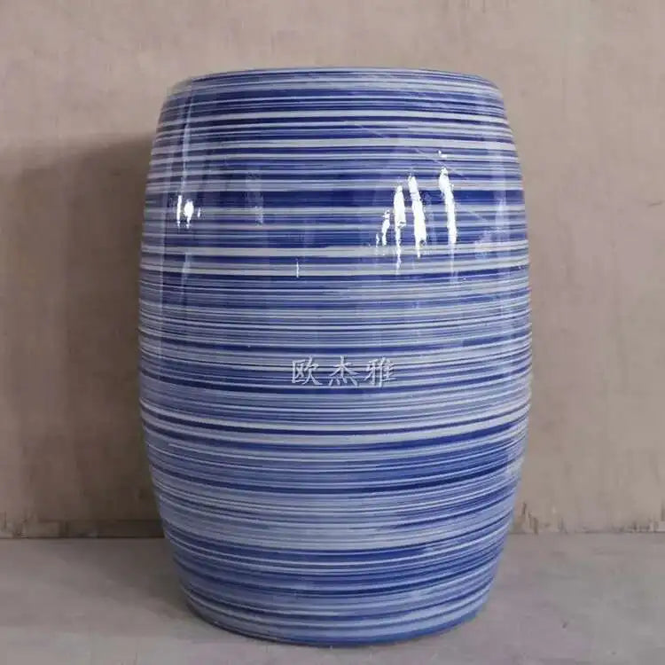 Hand Drawn Blue and White Porcelain Shoe Changing Stool Ceramic Drum Bathroom Neoclassical Imitation Sitting Stool Low Round