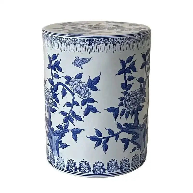 Hand Drawn Blue and White Porcelain Shoe Changing Stool Ceramic Drum Bathroom Neoclassical Imitation Sitting Stool Low Round