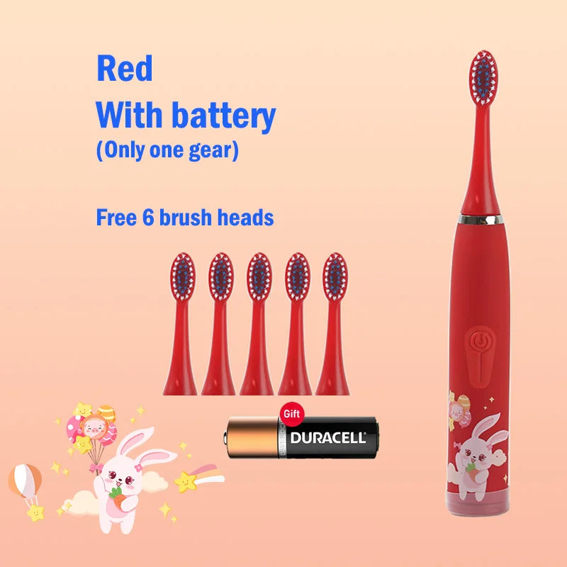 Children's Electric Toothbrush Cartoon Kids With Replacement Head Ultrasonic  IPX7 Waterproof Rechargeable Sonic Toothbrush