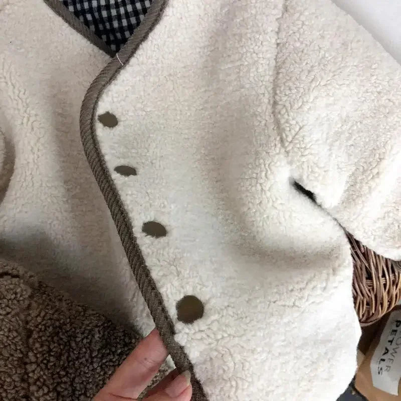 New Autumn and Winter New Warm Jacket Children Two Sides Wear Plaid Plush Jacket Kids Jackets Winter Clothes for Girls