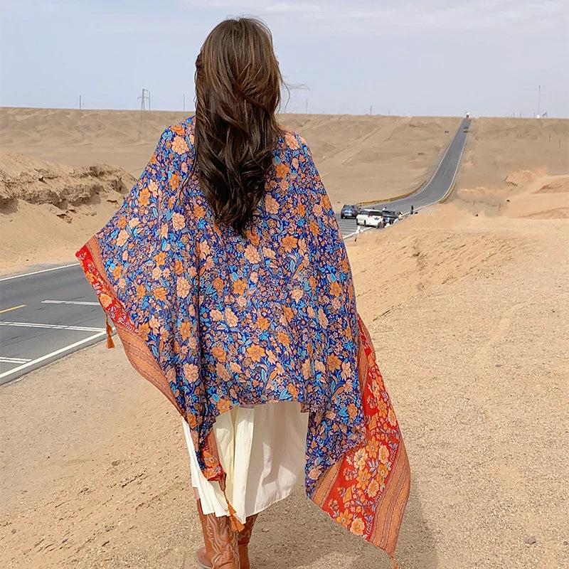 Design Brand Women Scarf Sunscreen Cotton Shawls Dual-Use Summer Autumn Long Scarves Seaside Holiday Beach Towel Beachwear Veils