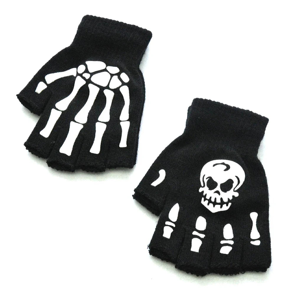 Luminous Gloves Childs Halloween Supplies For Winter Hand Warmer Bone Skull Grimace Mitten Non Slip Horror Hand Keep Warm Gloves