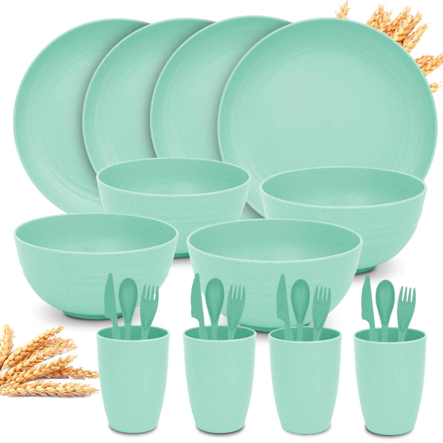 Unbreakable, Wheat Straw Dinnerware Sets for 4