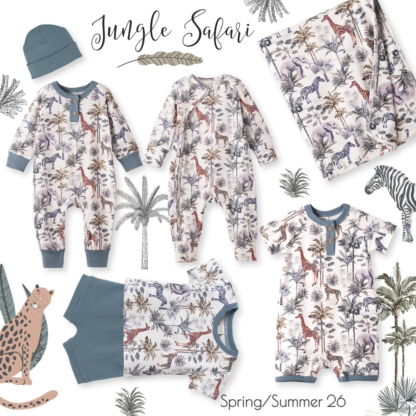 Jungle Safari Bamboo Henley Romper for Baby Boys