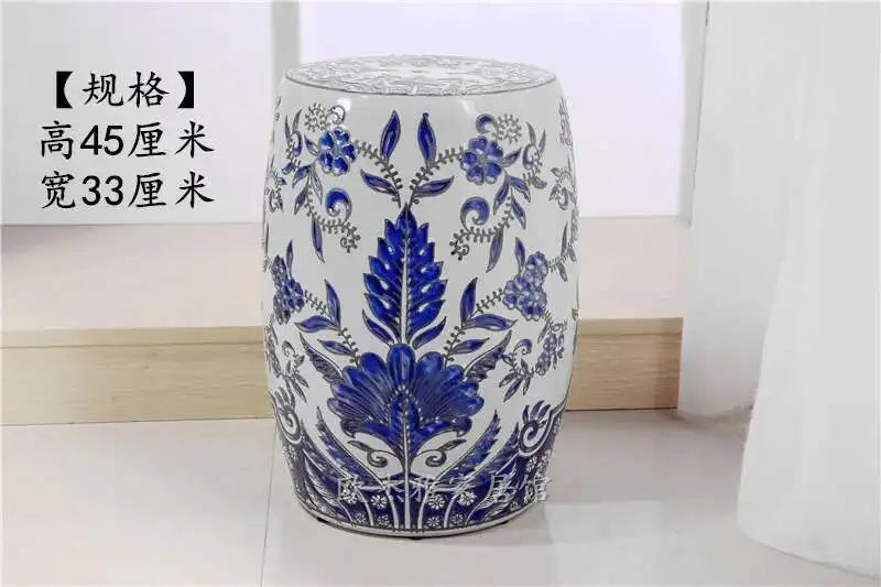 Hand Drawn Blue and White Porcelain Shoe Changing Stool Ceramic Drum Bathroom Neoclassical Imitation Sitting Stool Low Round