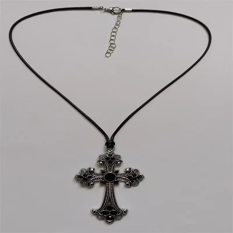 Large Detailed Rhinestone Cross Choker