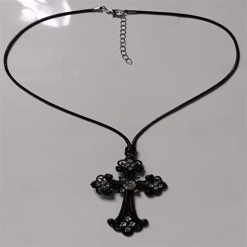 Large Detailed Rhinestone Cross Choker