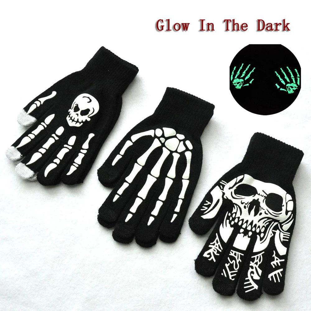 Luminous Gloves Childs Halloween Supplies For Winter Hand Warmer Bone Skull Grimace Mitten Non Slip Horror Hand Keep Warm Gloves