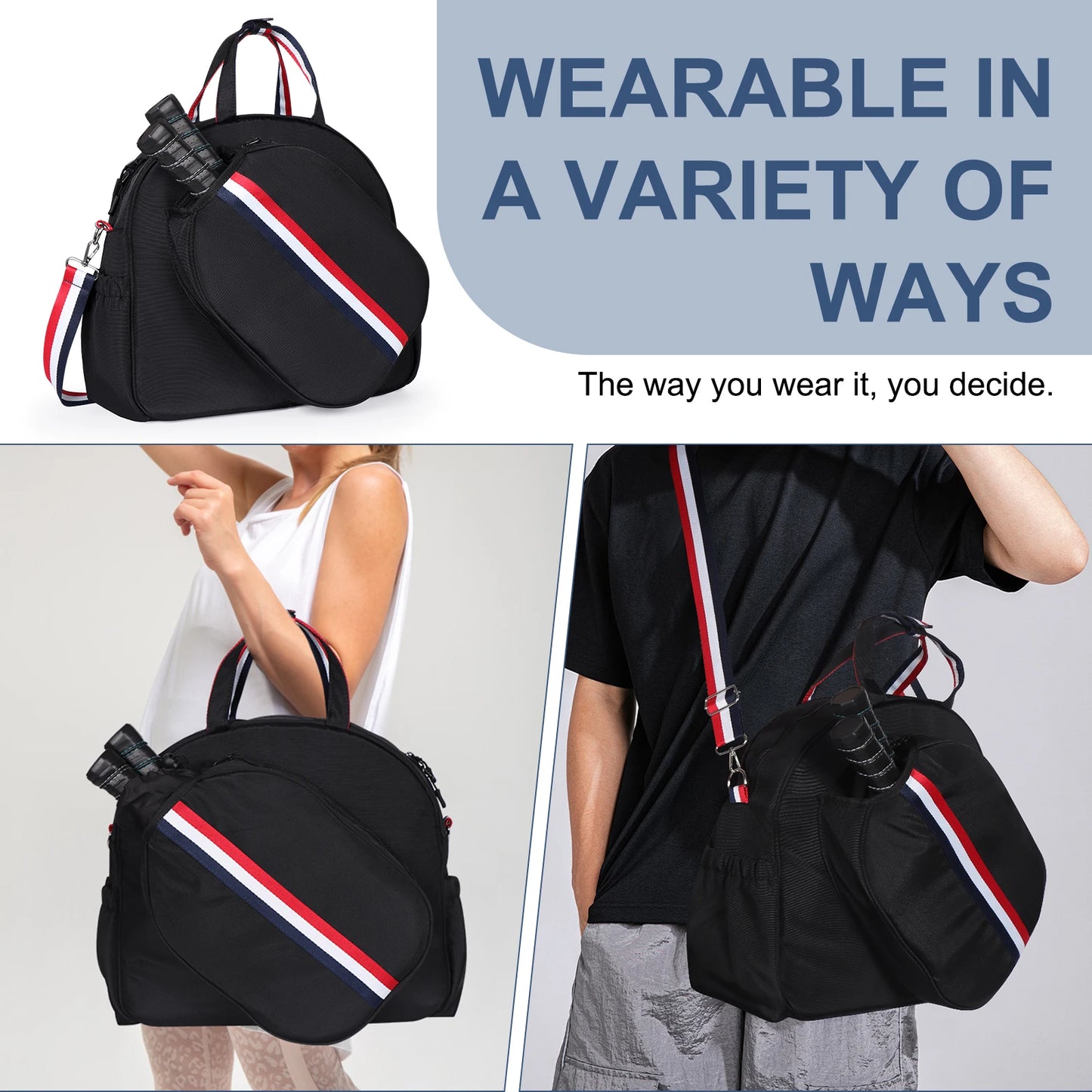 Adjustable Pickleball Paddle Backpack Bag Multi Sport Large Capacity Storage Tennis Racquetball Equipment For Men Women