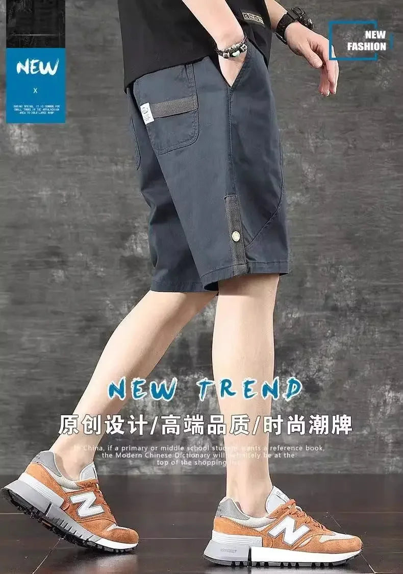 Trendy and Versatile Sports American Retro Work Clothes Men Thin Loose Straight Slimming Five-point Pants