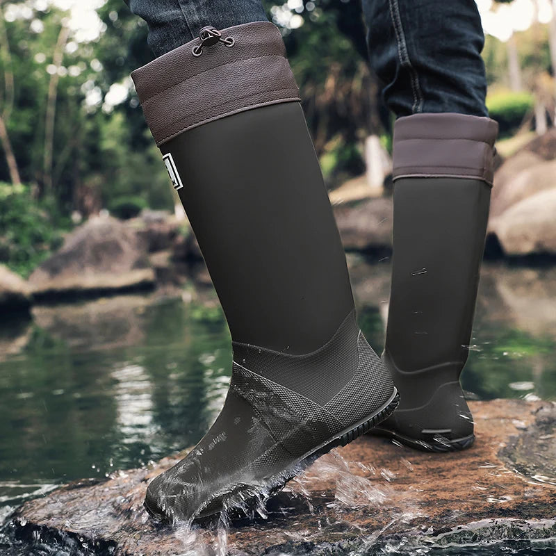 Rain Boots for Men, Fashionable High-Top Rain Boots for Outer Wear, Long-Tube Waterproof and Non-Slip Couple Style Outdoor Fishing Boots