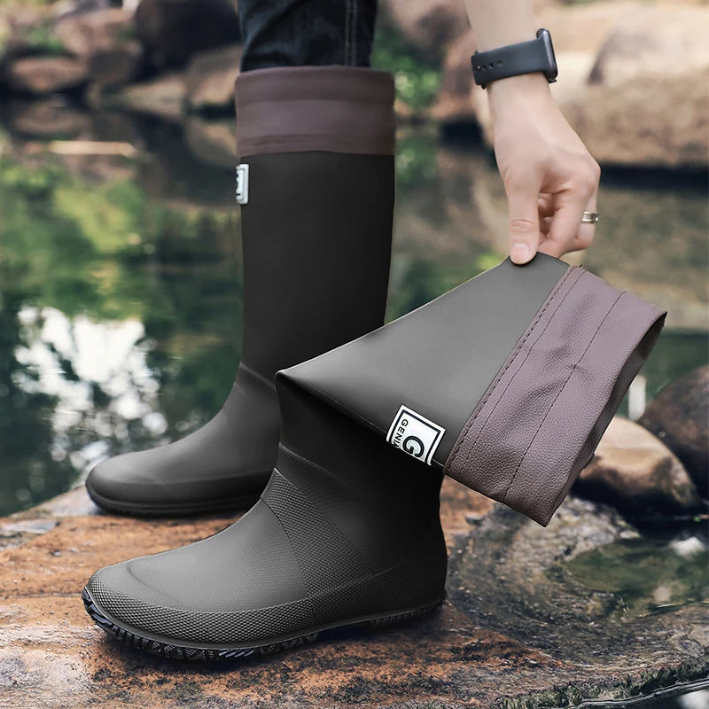 Rain Boots for Men, Fashionable High-Top Rain Boots for Outer Wear, Long-Tube Waterproof and Non-Slip Couple Style Outdoor Fishing Boots