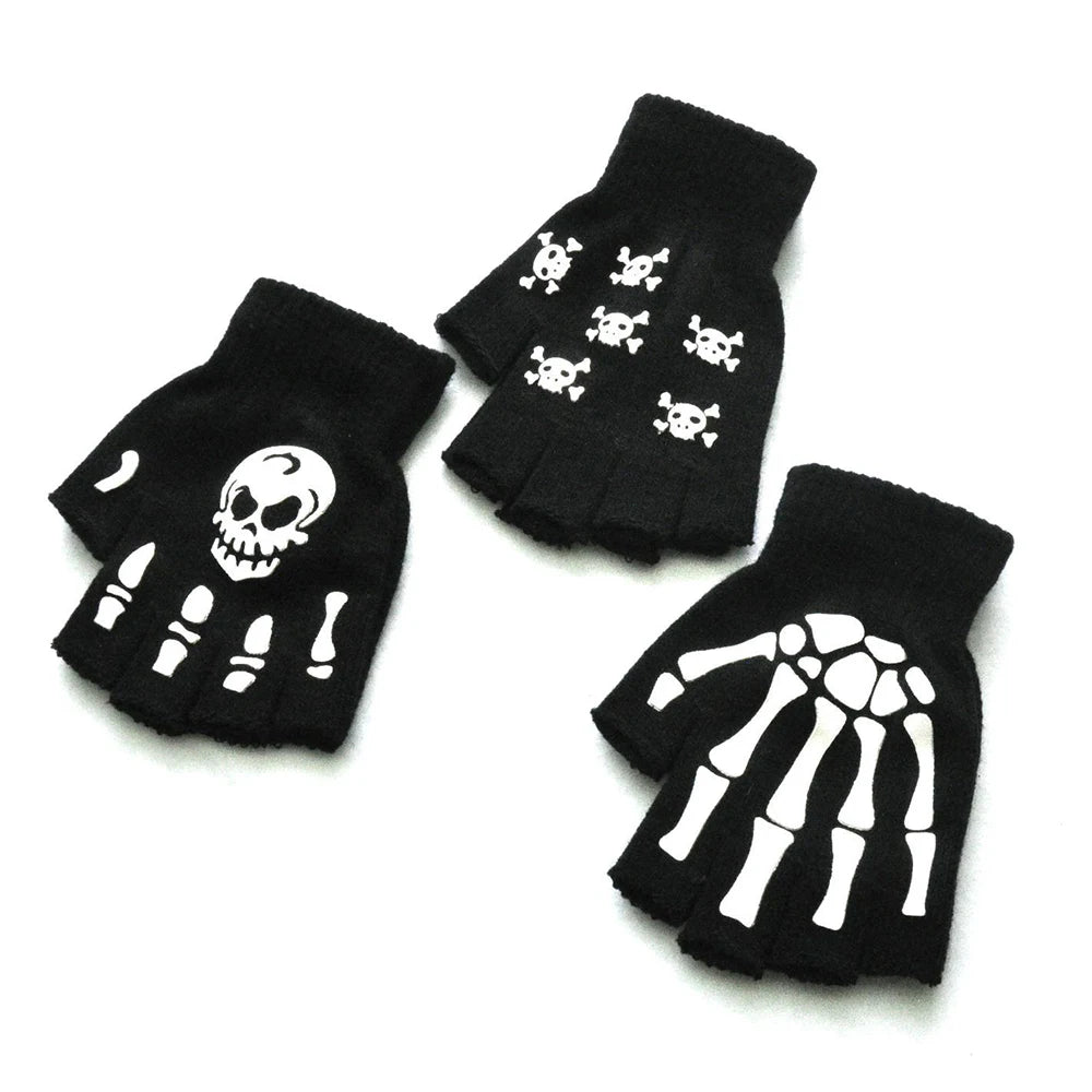 Luminous Gloves Childs Halloween Supplies For Winter Hand Warmer Bone Skull Grimace Mitten Non Slip Horror Hand Keep Warm Gloves