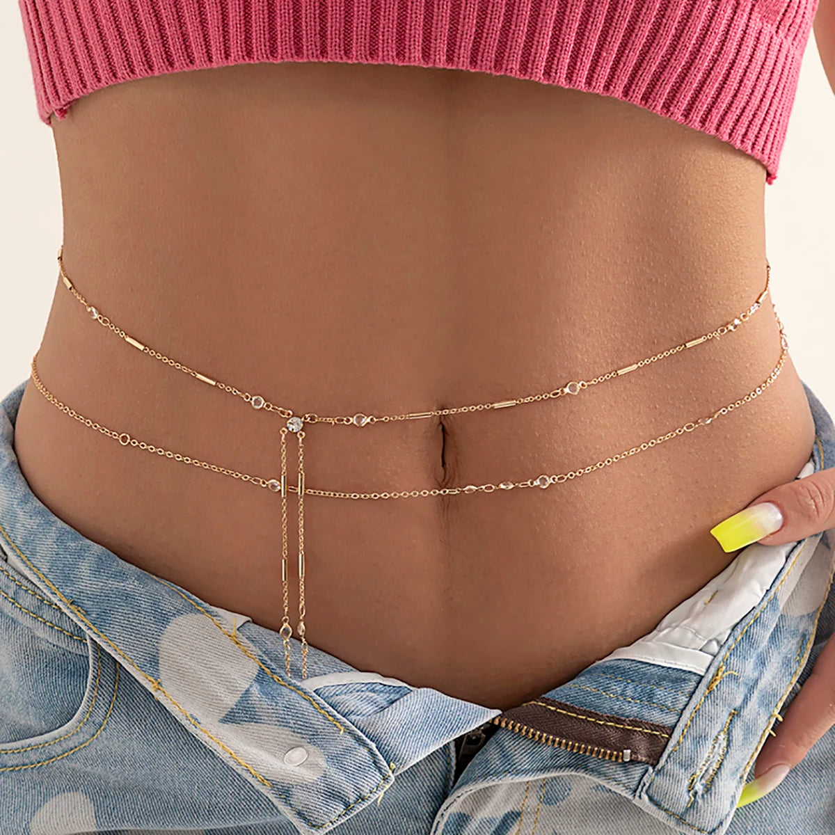 Crystal Glass Belly Belt Waist Chain