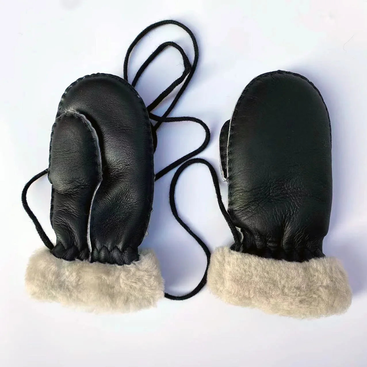 Winter 1-5 Years old Kids Warm Gloves 100% Natural Sheep Fur Gloves for Boys Girls Children's Thick Mittens Outdoor Hand made