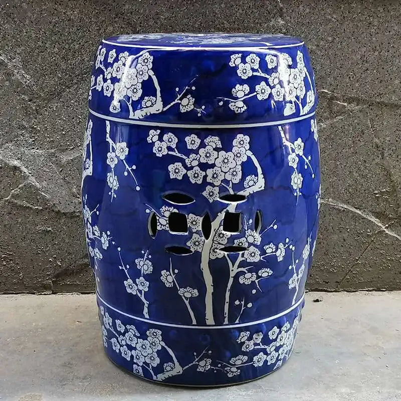 Hand Drawn Blue and White Porcelain Shoe Changing Stool Ceramic Drum Bathroom Neoclassical Imitation Sitting Stool Low Round
