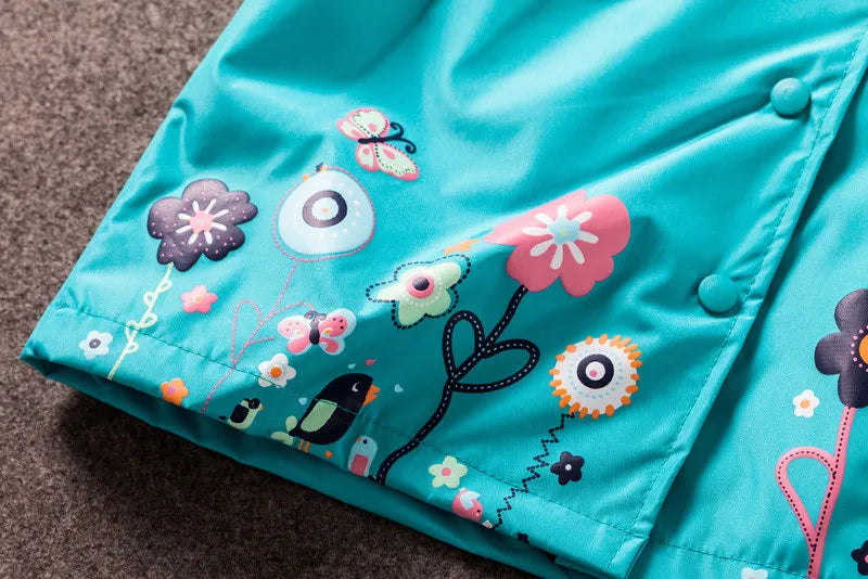 Girls Fashion Waterproof Children Clothes Autumn Casual Baby Boys Windcoat Long Sleeve Jacket Flower Print Kids Hoodie Outwear