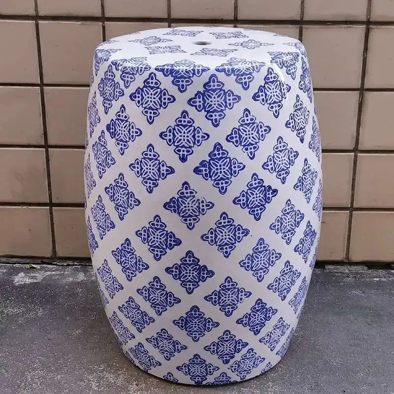 Hand Drawn Blue and White Porcelain Shoe Changing Stool Ceramic Drum Bathroom Neoclassical Imitation Sitting Stool Low Round