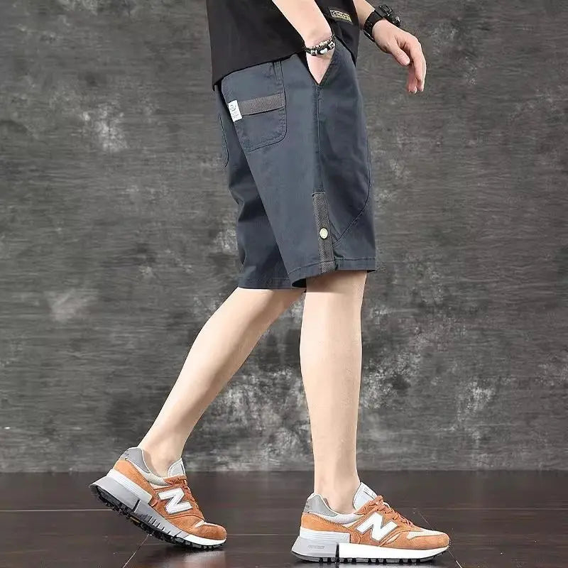 Trendy and Versatile Sports American Retro Work Clothes Men Thin Loose Straight Slimming Five-point Pants