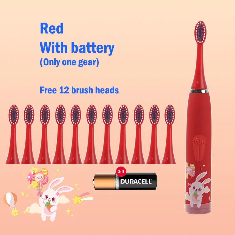 Children's Electric Toothbrush Cartoon Kids With Replacement Head Ultrasonic  IPX7 Waterproof Rechargeable Sonic Toothbrush