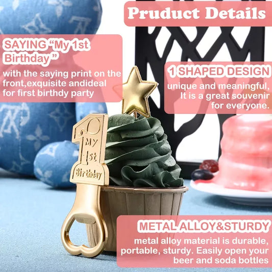 10-Piece Gold Bottle Opener Set – 1st Birthday Party Favors