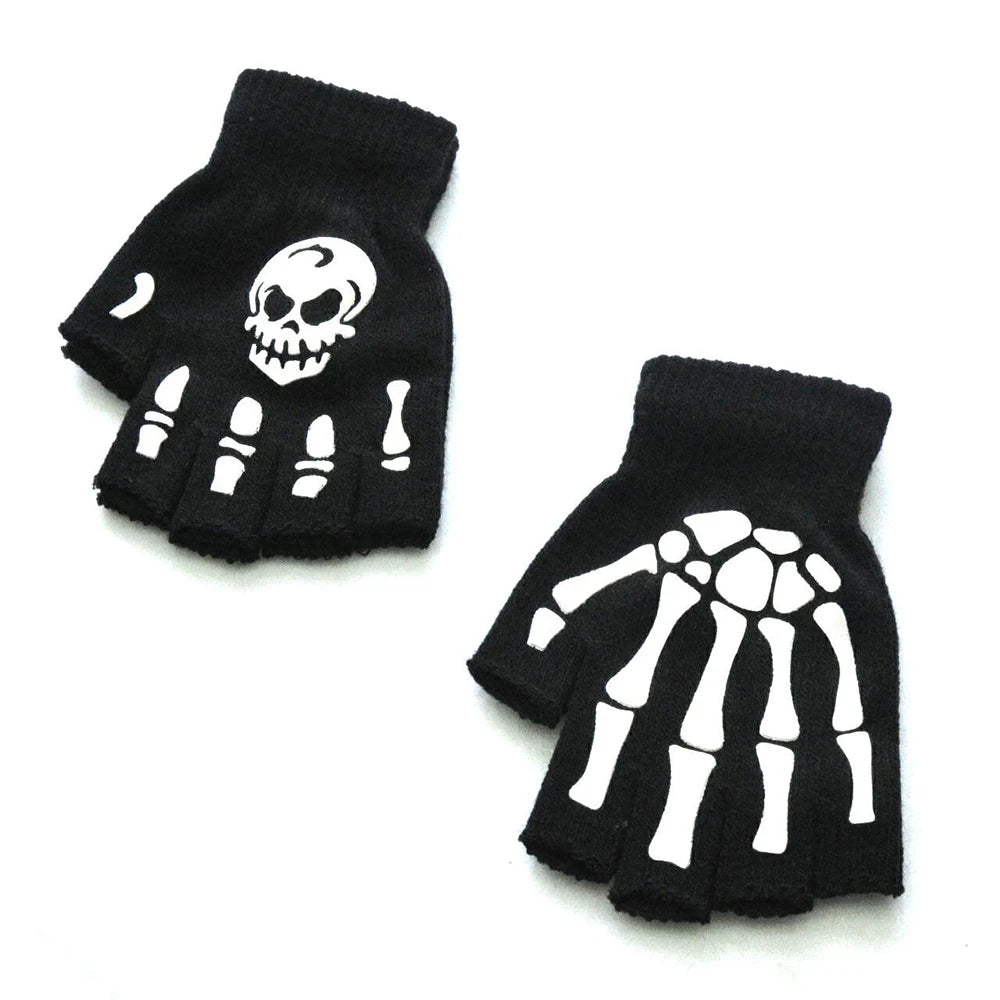 Luminous Gloves Childs Halloween Supplies For Winter Hand Warmer Bone Skull Grimace Mitten Non Slip Horror Hand Keep Warm Gloves