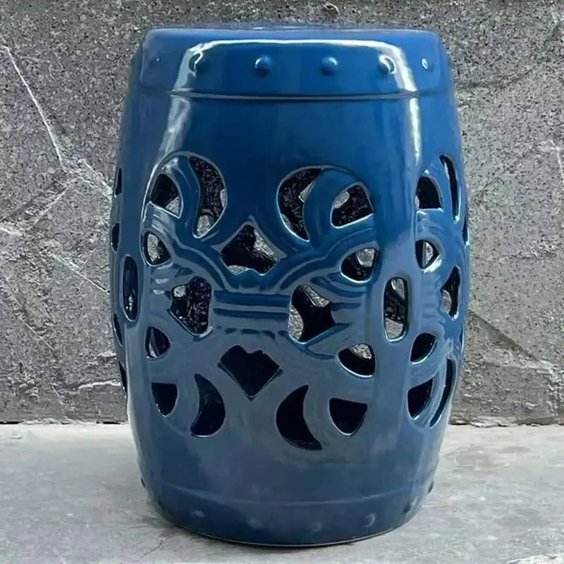 Hand Drawn Blue and White Porcelain Shoe Changing Stool Ceramic Drum Bathroom Neoclassical Imitation Sitting Stool Low Round