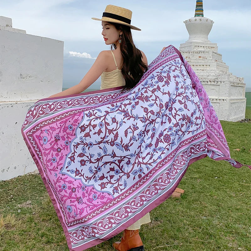 Design Brand Women Scarf Sunscreen Cotton Shawls Dual-Use Summer Autumn Long Scarves Seaside Holiday Beach Towel Beachwear Veils