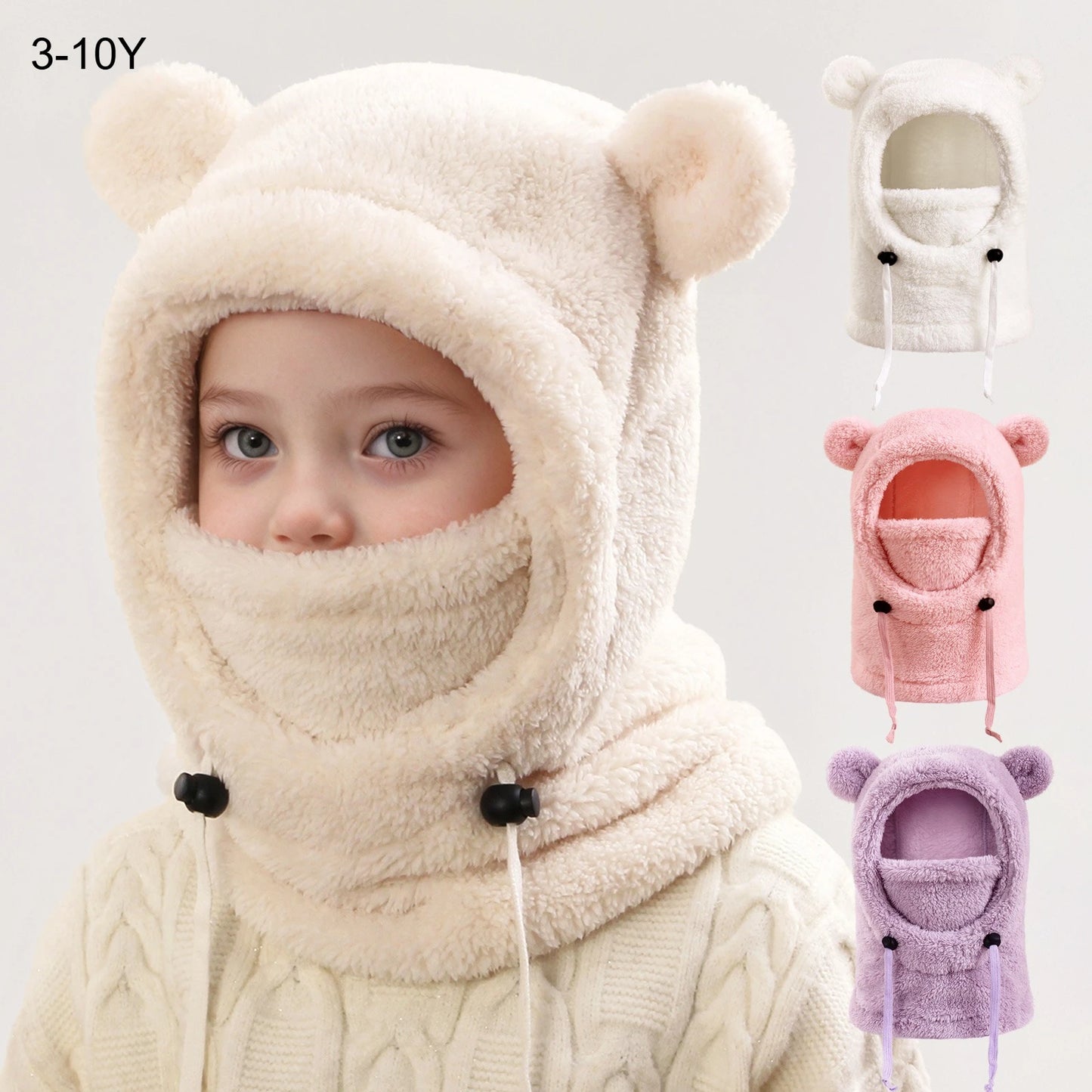 Kids Winter Hat with Ear Flaps and Face Cover Warm Fleece Lined Cold Weather Beanie for Boys Girls