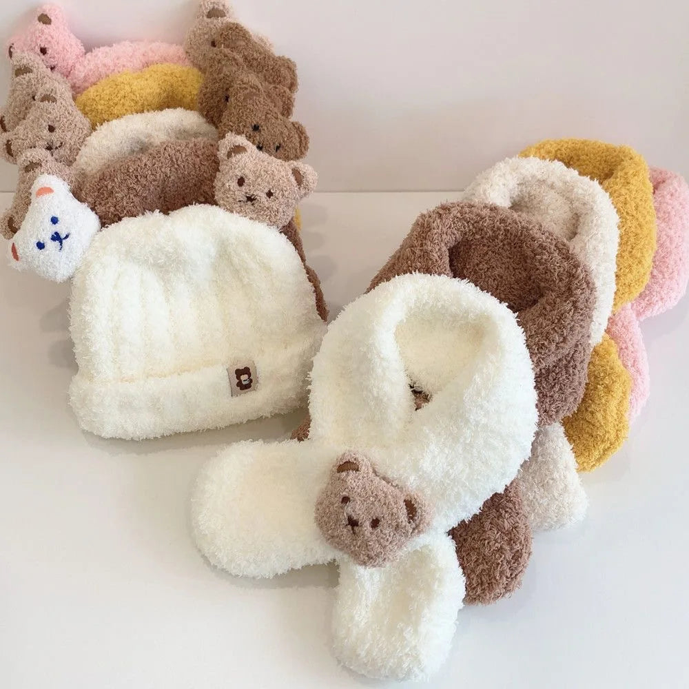Baby Hats Winter Kids Beanie Hat Plush Scarf Warm Ear Protection Caps Windproof Knitted Earflaps Hat Chlidren Baby Stuff