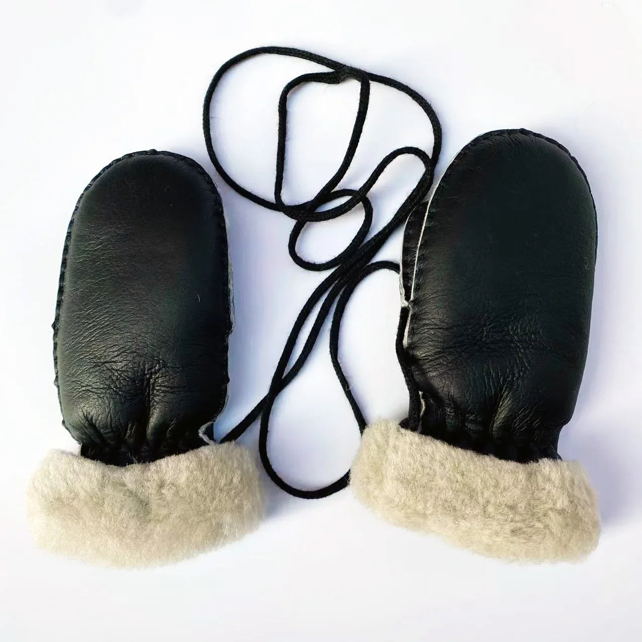 Winter 1-5 Years old Kids Warm Gloves 100% Natural Sheep Fur Gloves for Boys Girls Children's Thick Mittens Outdoor Hand made