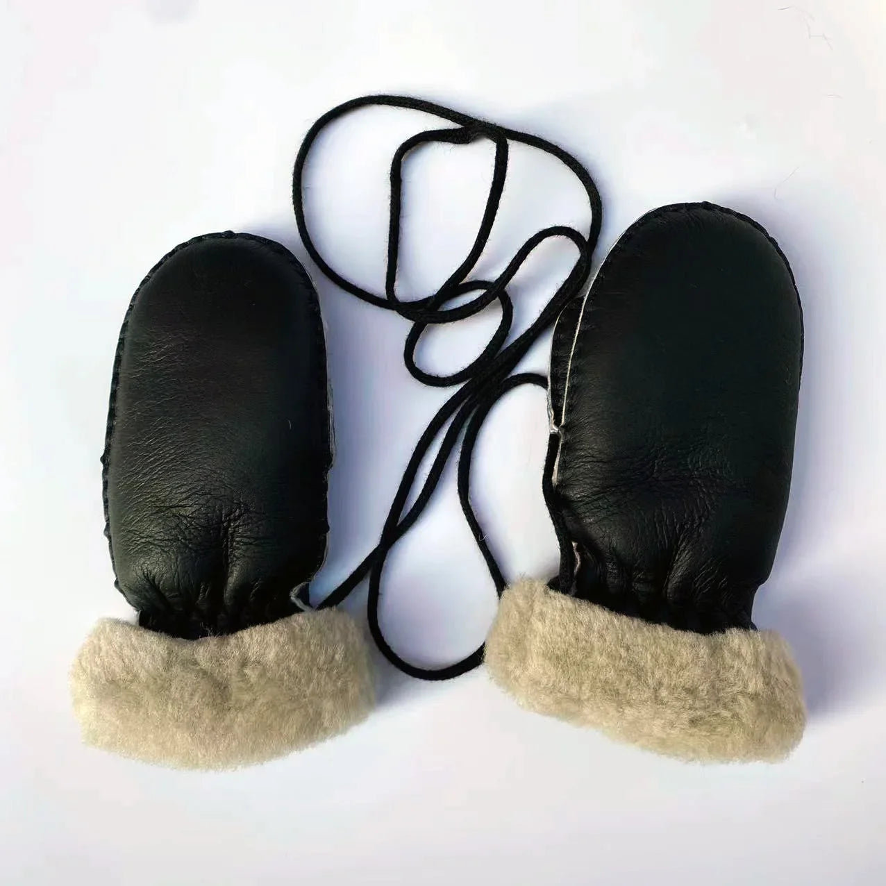 Winter 1-5 Years old Kids Warm Gloves 100% Natural Sheep Fur Gloves for Boys Girls Children's Thick Mittens Outdoor Hand made