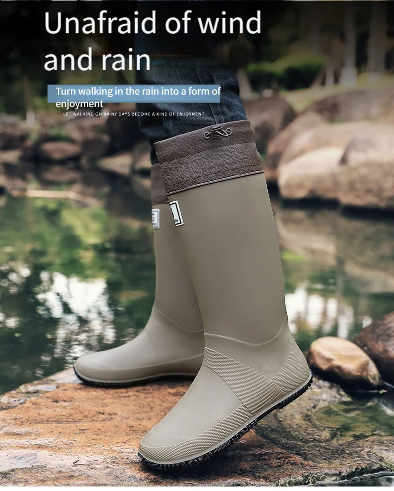 Rain Boots for Men, Fashionable High-Top Rain Boots for Outer Wear, Long-Tube Waterproof and Non-Slip Couple Style Outdoor Fishing Boots