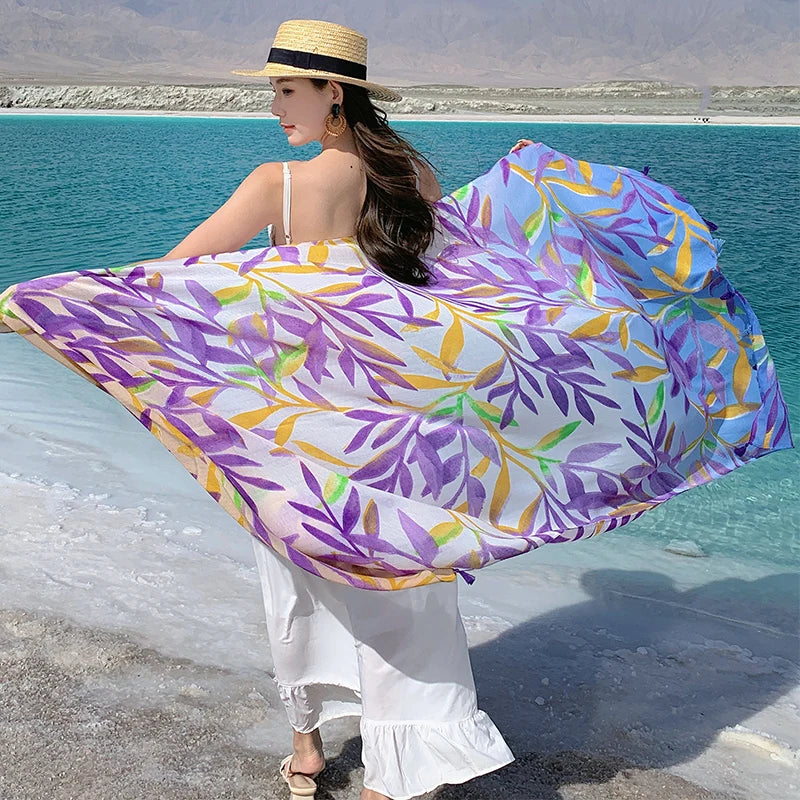 Design Brand Women Scarf Sunscreen Cotton Shawls Dual-Use Summer Autumn Long Scarves Seaside Holiday Beach Towel Beachwear Veils