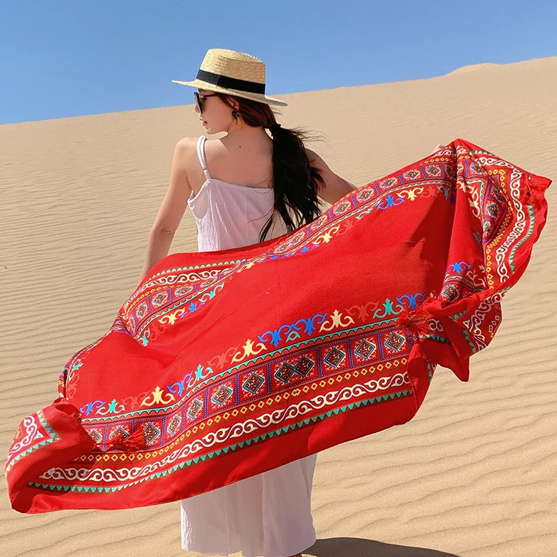 Design Brand Women Scarf Sunscreen Cotton Shawls Dual-Use Summer Autumn Long Scarves Seaside Holiday Beach Towel Beachwear Veils