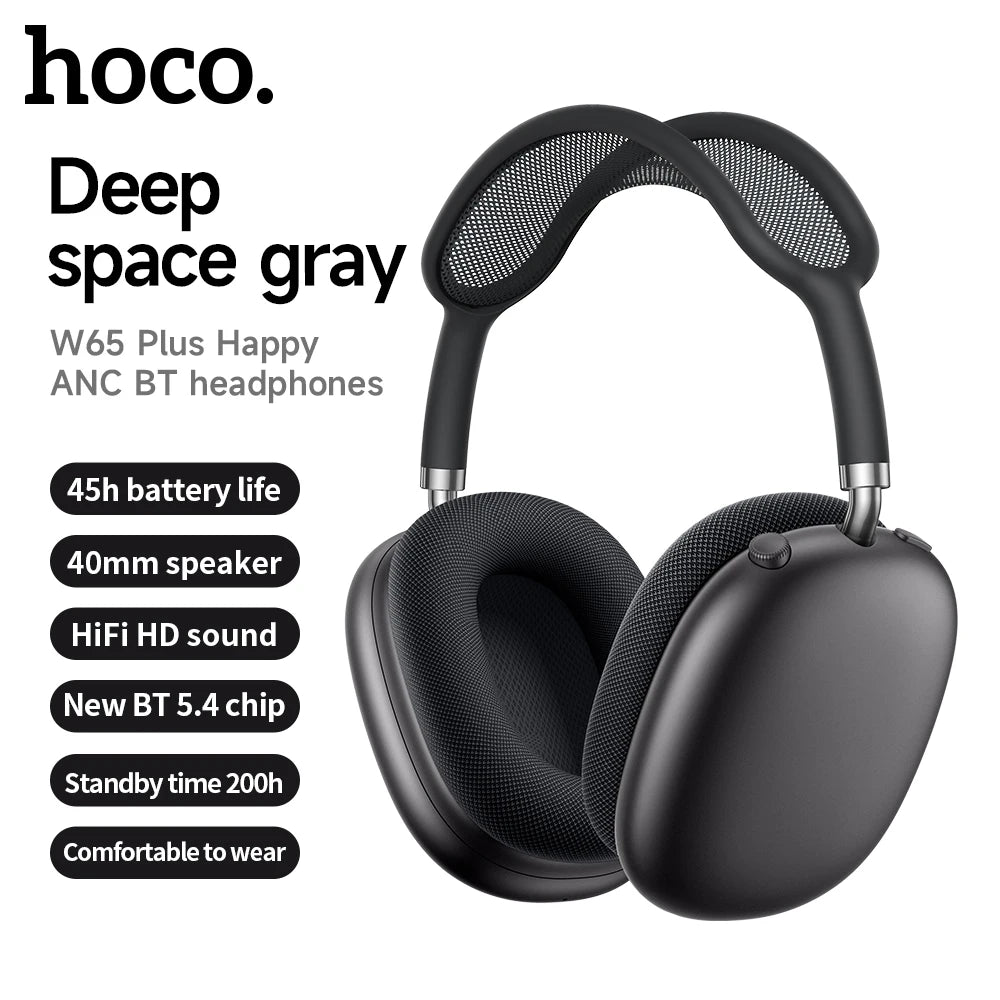 HOCO W65 Plus AirPods Max ANC Noise Reduction Bluetoothe Headphone Over Ear Big Earphones Hifi Headsets With Magnetic Earmuffs