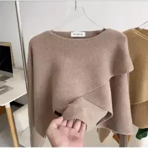 Bat-sleeved Sweater for Women in 2025 New Autumn Design, Lazy Style, Long Sleeves, Irregular Outer Shawl