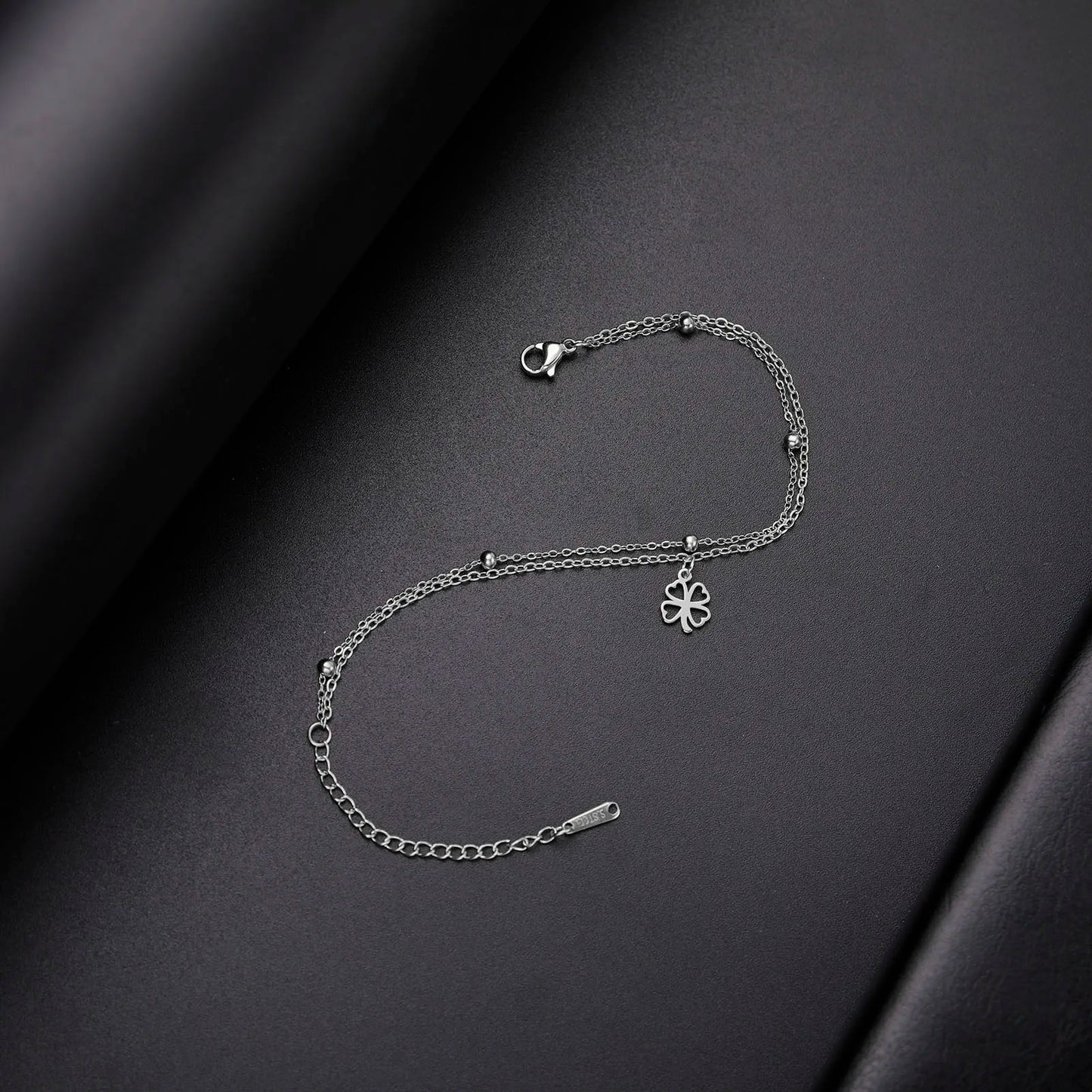 Sipuris  Four Leaf Clover Bracelet For Women Stainless Steel Trendy Double Chain Lucky Amulet Pendant Jewelry Christmas Gifts