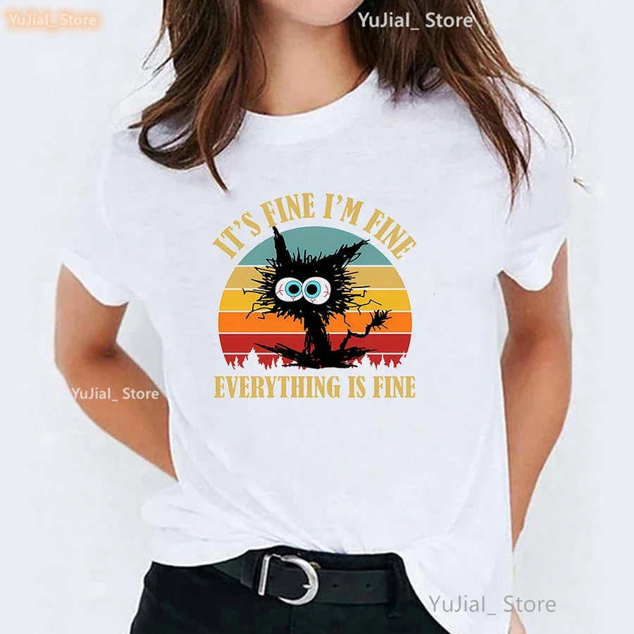 Funny Teacher Spirit Tshrit Women It'S Fine I Am Fine Everything Is Fine Ant Graphic Printed T Shirt Femme Harajuku Shirt