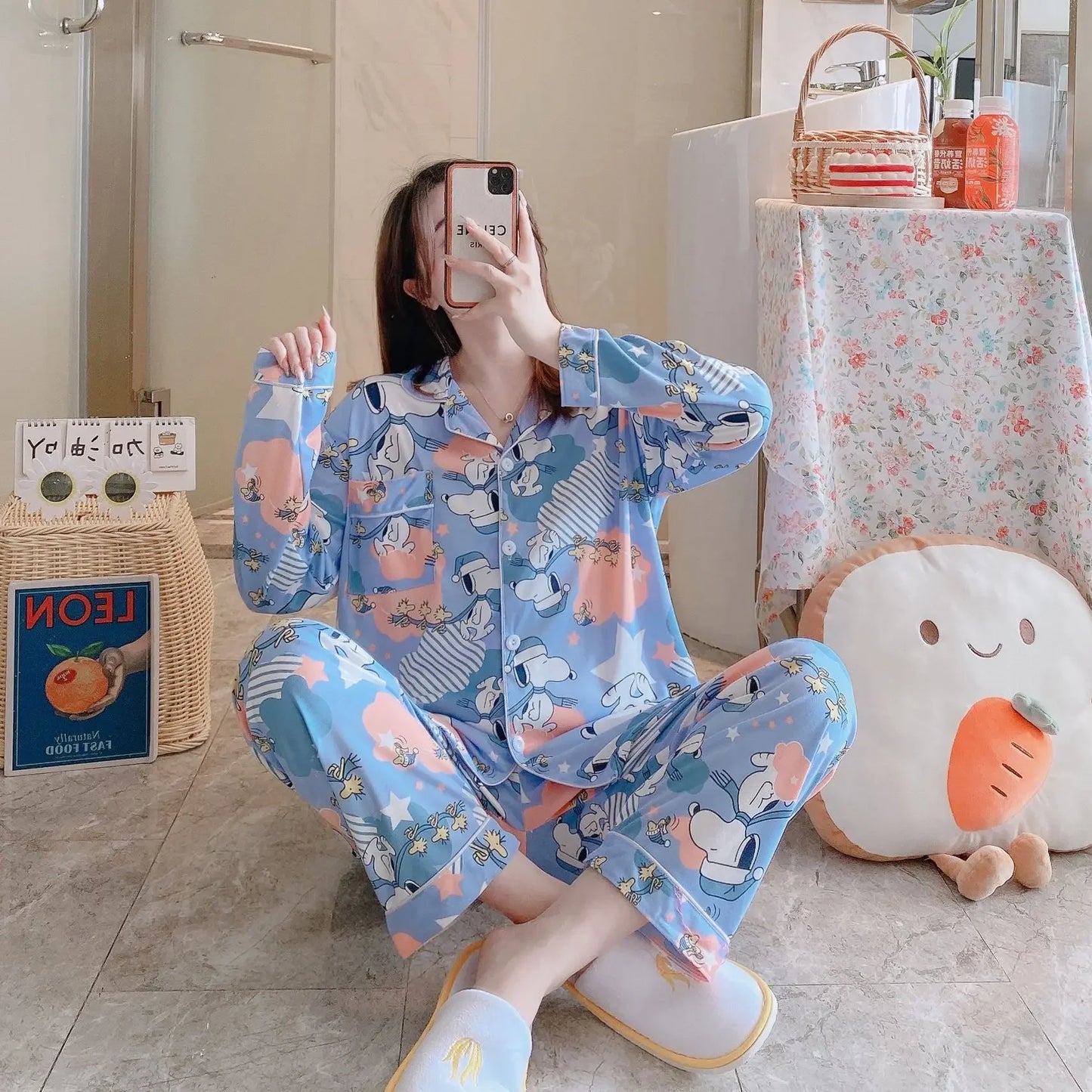 Unisex Long-Sleeve Snoopy Pajamas