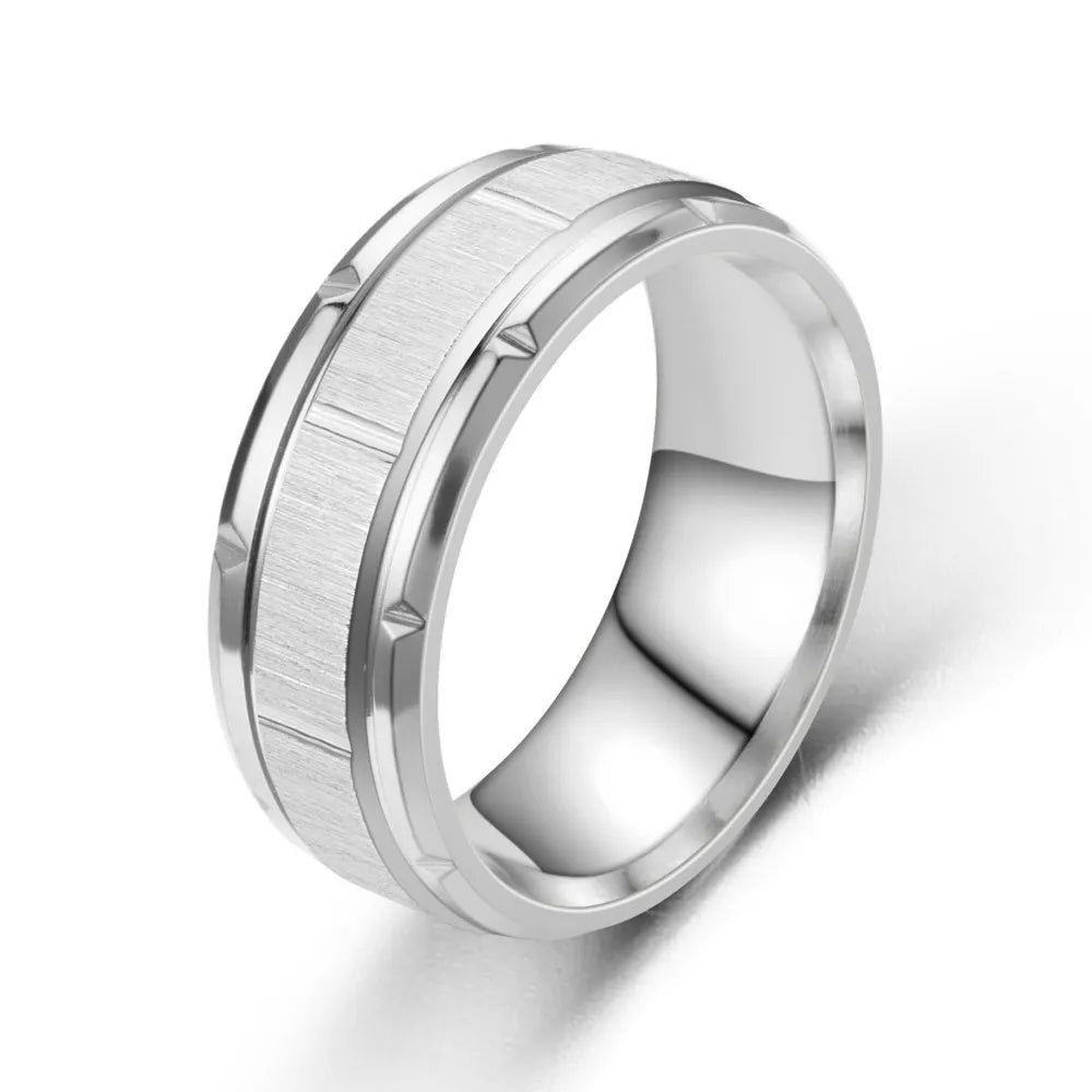 Classic 8mm Tungsten Surface Brushed Stainless Steel Ring
