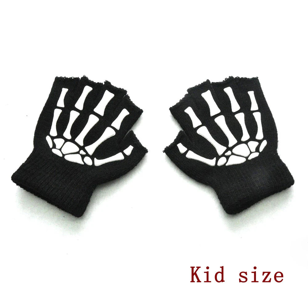 Luminous Gloves Childs Halloween Supplies For Winter Hand Warmer Bone Skull Grimace Mitten Non Slip Horror Hand Keep Warm Gloves