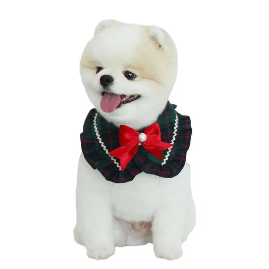 Plaid Ruffled Bow Pet Scarf