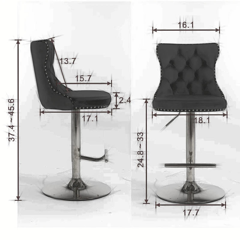 Swivel Velvet Barstool - Seat Height from 25-33 Inches