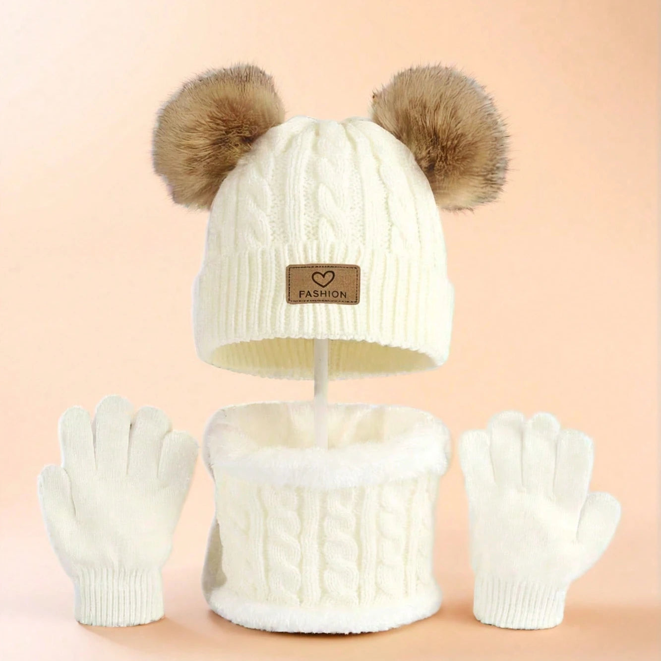 3pc Autumn and Winter Children's Hat, Neck and Gloves Set 2-12Y