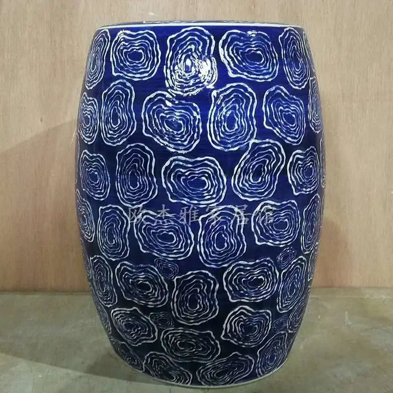 Hand Drawn Blue and White Porcelain Shoe Changing Stool Ceramic Drum Bathroom Neoclassical Imitation Sitting Stool Low Round