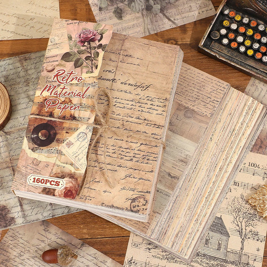 160 Sheets Vintage Text Scrapbook Paper Set Non-Sticky Large Size Decorative Paper For Junk Journals Crafts Planner Decorations