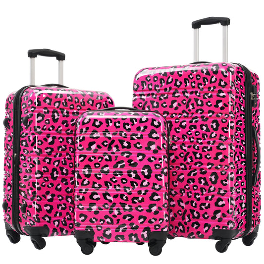 3 pcs Spinner Hardshell Luggage Sets with TSA Lock Leopard *MULTIPLE COLOR OPTIONS*