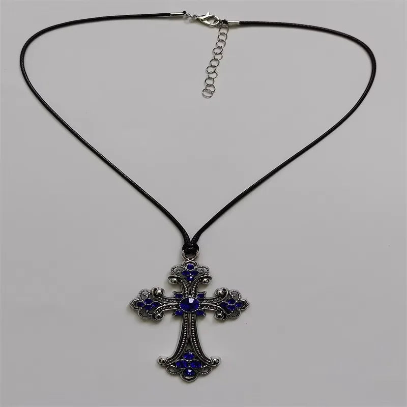 Large Detailed Rhinestone Cross Choker