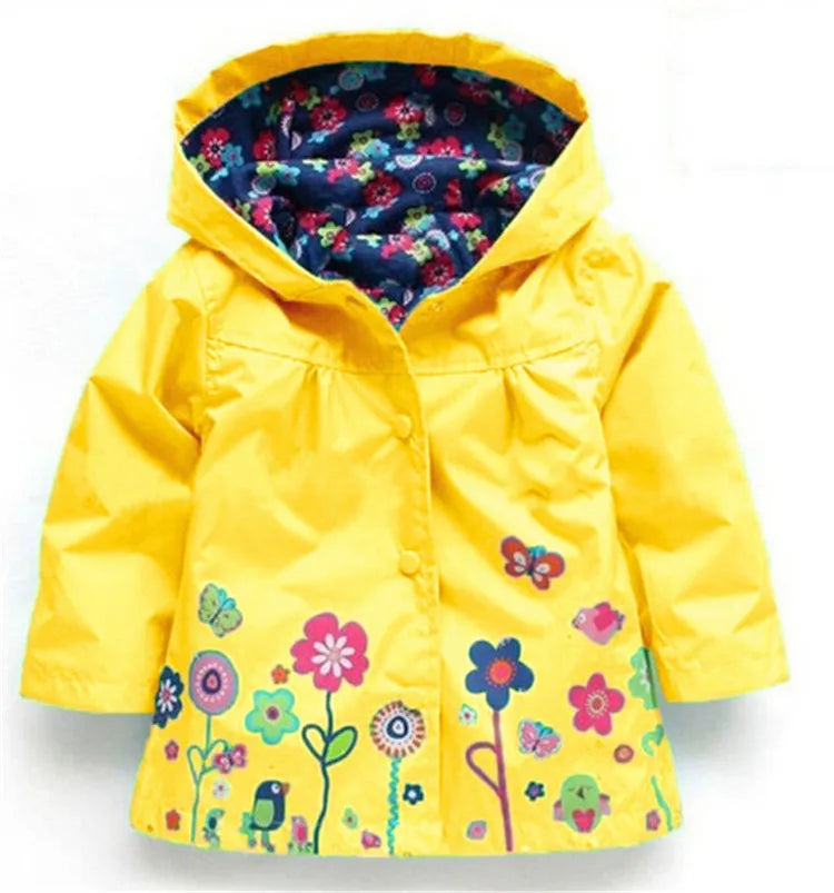 Girls Fashion Waterproof Children Clothes Autumn Casual Baby Boys Windcoat Long Sleeve Jacket Flower Print Kids Hoodie Outwear